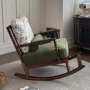 כיסא נדנדה בסגנון רטרו צרפתי לשימוש ביתי, כיסא פנאי נוח, כיסא פנינה מעץ מלא, כיסא מעצבים לסלון - Product Image 4