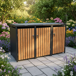 Contenedor de <span class=keywords><strong>Basura</strong></span> para Exteriores, 3 Compartimentos, Acero Galvanizado, Estilo Nórdico, Resistente al Agua, Ecológico, <span class=keywords><strong>Rectangular</strong></span> - Product Image 3