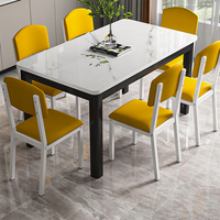 Bjflamingo Ensemble de salle à manger moderne en métal avec dessus en verre et 6 chaises Table de salle à manger rectangulaire blanche moderne avec pieds en métal