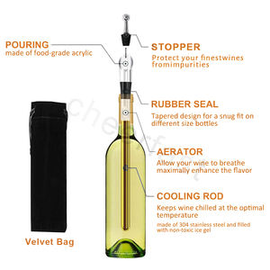 Bajo MOQ Soporte Palito de vino Color dorado con tapón vertedor de vino Bolsa de terciopelo Caja de regalo Embalaje Botella de vino Chiller Stick Set - Product Image 4