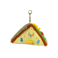 Porte-clés créatif en peluche pour sandwich avec chaîne en métal, sac de rangement pour écouteurs et pièces de monnaie