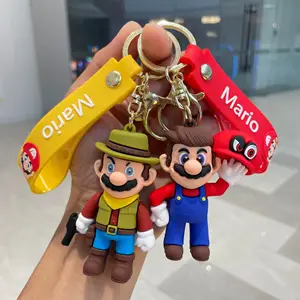 סיטונאי 3D Kawaii מריו הסיליקון Keychain משחק Mario Bros Luigi פטריות דמות בובות קריקטורה סופר מריו Pvc Keychain