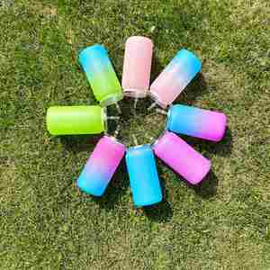 Reusable 16oz Unbreakable Spring Sakura Color Plastic Glass Can Shape Acrylic Soda Beer Can with clear Lid Straw for for UV Wrap - Product Image 5