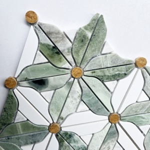 Mosaïque moderne en marbre à motifs floraux, incrustation en laiton, pour crédence <span class=keywords><strong>de</strong></span> cuisine, mur <span class=keywords><strong>de</strong></span> <span class=keywords><strong>salle</strong></span> <span class=keywords><strong>de</strong></span> <span class=keywords><strong>bain</strong></span>, usage hôtelier - Product Image 5