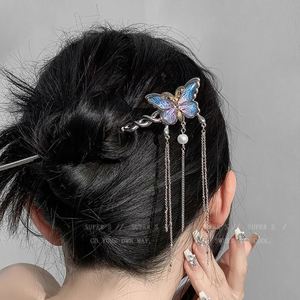 Épingles à cheveux en métal style ethnique, avec perles et pampilles, vintage, en forme d'éventail, style chinois, pour chignon, vente en gros - Product Image 2