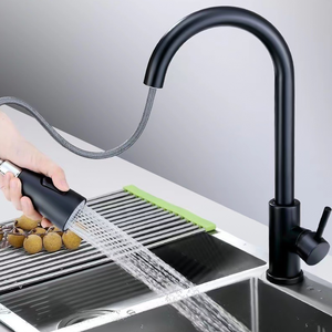 Grifos <span class=keywords><strong>de</strong></span> <span class=keywords><strong>Cocina</strong></span> Modernos <span class=keywords><strong>de</strong></span> Acero Inoxidable 201 Negro Mate con Rociador Extraíble <span class=keywords><strong>para</strong></span> Agua Fría y Caliente - Product Image 4