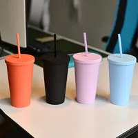 Reusable Colored Acrylic Cups with Lids and Straws
