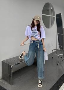 Denim Pantalons décontractés pour femmes Denim Jeans Craft Style Fly Fabric Zipper Waist Custom Denim Repassé Drill Button Leather OEM Spandex - Product Image 6