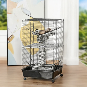 Espacioso 24 "x 24" alambre de Metal para interiores pequeño Animal conejillo de indias y jaula para conejos hábitat móvil para mascotas con hamacas - Product Image 3