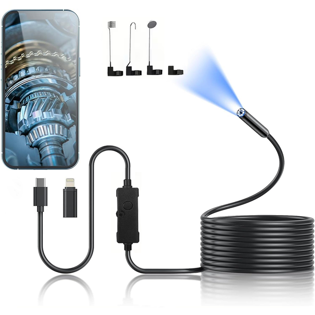 Manufacturer OEM IP67 Waterproof Semi Rigid Endoscope Camera for iPhone Series, 1080P HD Mini Inspection Snake Camera with Light