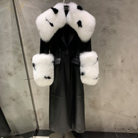 Manteaux Trench en Cuir Véritable avec Col en Fourrure de Luxe, Manteau Long en Fourrure pour Femmes