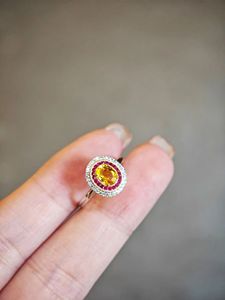 Bague Xinfly en or jaune 18 carats avec saphir naturel, sertie de rubis et de diamants, en or Au750, bijoux fins pour fiançailles, mariage ou cadeau de fête - Product Image 2