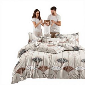 Ensemble de draps de luxe imprimés pour hôtel, taille King, en microfibre 400TC, toutes saisons, avec drap plat et drap-housse - Product Image 1