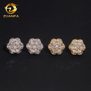 Envío rápido Stock local Iced Out Cluster Flower Hip Hop 925 Pendientes de moissanita de plata esterlina - Product Image 3