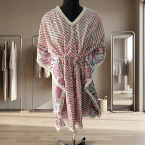 Boho V-neck Floral Print Knee-Length Dress Flare Sleeve Frayed Edges Loose <b>Wrap</b> Short Kaftan Beach Casual Summer <b>Sweet</b> - Product Image 2