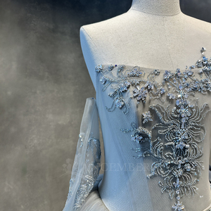 Nt145 Bridal Gown <b>Strapless</b> <b>Corset</b> Silver Embroidery Floral Applique Soft Tulle a Line Wedding Dress Long Train Jancember - Product Image 4