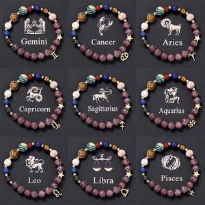 Eight Major Planets 12 <strong>Zodiac</strong> <strong>Sign</strong> Bracelet with Stainless Steel Pendant Natural <strong>Stones</strong> Handcrafted Beads Couples Bracelet - Product Image 1