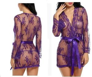 2-piece Transparent Lace Sexy Robe Nightgown Plus Size Women's Sleepwear With Panty - Product Image 4