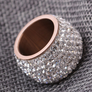 Fashion <b>Ring</b> 14MM Steel Gold Micro Pave <b>Crystal</b> Unisex Party Jewelry - Product Image 3