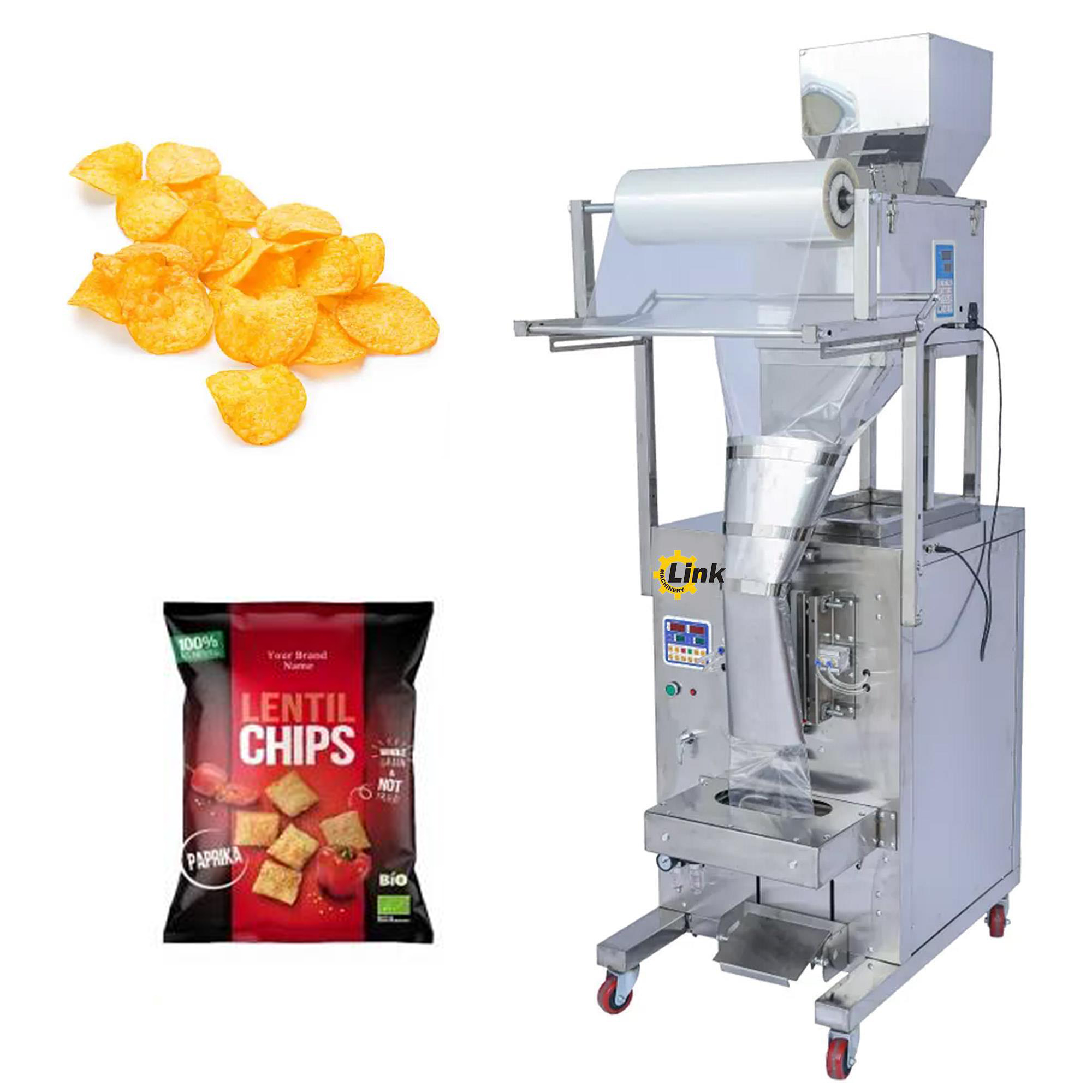 Máquina de envasado multifuncional, para aperitivos pequeños y palomitas de maíz y plátano, totalmente automática