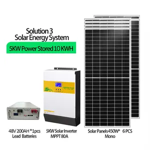 Generator surya 5000w 10KW, penyimpanan energi hibrida 51.2V 100AH 200AH baterai lithium ion 5kWh 10kWh sistem energi surya