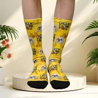 Chaussettes personnalisées pour hommes en coton, avec impression par sublimation vive et bout et talon noirs