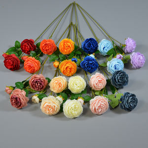 Flor de peonía de seda artificial, tallo único, ranúnculo persa, tallo largo, 3 cabezas, rosa de peonía para boda, fiesta de vacaciones - Product Image 5