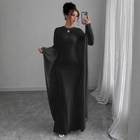 Robe longue élégante pour femmes européennes et américaines, couleur unie, col rond, manches chauve-souris