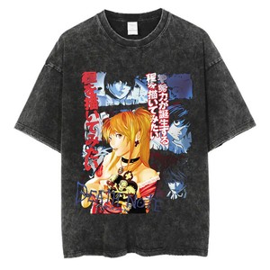 T-shirt lavata in stile retrò Harajuku, T-shirt con stampa anime <span class=keywords><strong>Death</strong></span> <span class=keywords><strong>Note</strong></span>, top streetwear oversize in cotone alla moda - Product Image 4