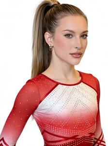 Traje de <span class=keywords><strong>Gimnasia</strong></span> Elástico Rojo y Blanco con <span class=keywords><strong>Malla</strong></span>, Uniforme de <span class=keywords><strong>Gimnasia</strong></span> Artística, Precio de Fábrica - Product Image 5