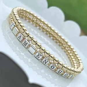 S925 Sterling Silver Gold Plated Stretch Beaded Bracelets Customized Name 26 Alphabet Initial Letters Sliding DIY Bead Bracelet
