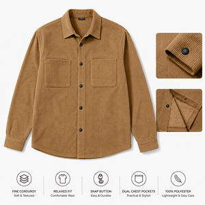 <b>Men</b> Corduroy Shirt <b>Jacket</b> <b>Long</b> Sleeve Snap Button Casual Shacket Lightweight Lapel Overshirt with Dual Chest Pockets for Fall - Product Image 3