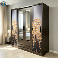 Armoire moderne à 4 portes coulissantes en métal avec double tiroir et double miroir, armoire à vêtements en acier personnalisable