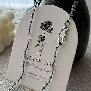 Kalung manik-manik kristal putih untuk wanita, rantai tali hitam buatan tangan 12mm 8mm 4mm dengan gesper perak Sterling 925 - Product Image 4