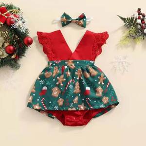 Combinaison de Noël pour bébé fille HP Wholesale Fly Sleeve V Neck CFPD-031 - Product Image 4