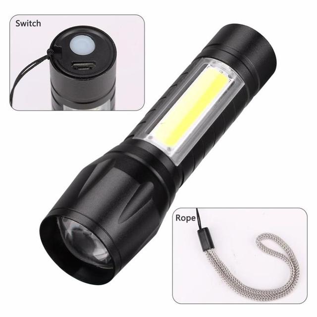 Portable Mini Waterproof USB Charging XPE LED Flashlight Zoom COB Tactical Flashlight Aluminum Alloy Torch Light