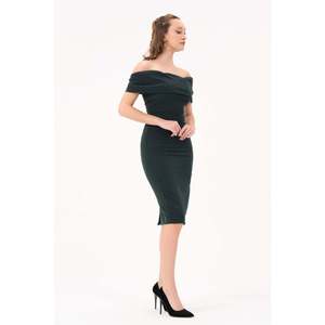 Robe midi élégante vert émeraude pour femme DANS, motif uni, coupe confortable, pour les fêtes et le quotidien, tailles 38-42 - Product Image 2