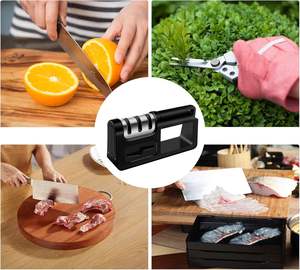 Aiguiseur de couteaux de cuisine portable 4 en 1, outil manuel à 3 étapes, lame en diamant, aiguiseur à pierre céramique à 3 étapes, acier métallique - Product Image 4