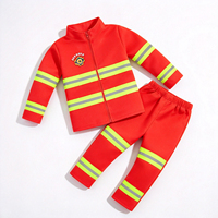 Costume de pompier pour enfants avec fermeture éclair sur le devant, col montant et ensemble veste et pantalon deux pièces pour jeux de rôle et de simulation