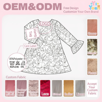 Robe trapèze à manches cloche imprimée de roses aquarelles, personnalisable OEM/ODM, pour enfants et filles, personnalisation du motif disponible