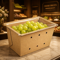 Boîte en carton kraft personnalisée à parois profondes et ventilées avec couvercle thermoscellable pour l'emballage des baies, des fraises, des raisins, des cerises, OEM