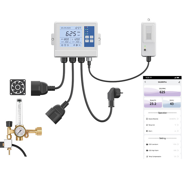 APP Remote Control CO2 Controller Wifi Carbon Dioxide Controller with CO2 Regulator &Fan for Grow Room, Grow Tent, Greenhouse