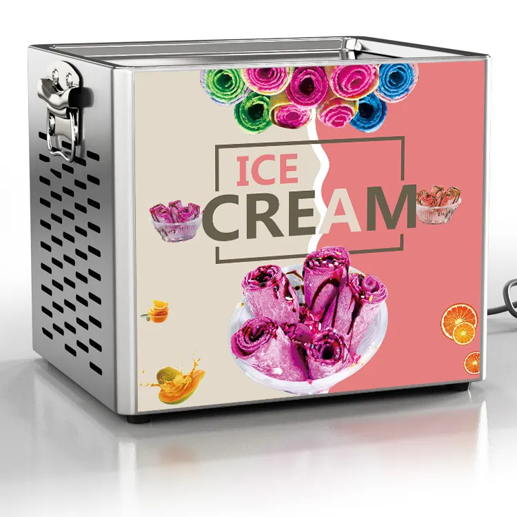 เครื่องลูกกลิ้งไอศกรีมโยเกิร์ตขนาดเล็กบนโต๊ะ Roller เครื่องม้วนไอศกรีมทอด