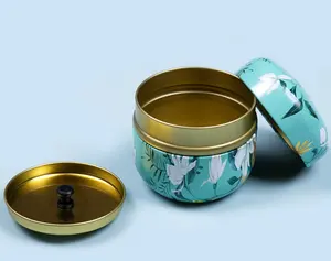 Tee Blume Kraut kleinen Behälter Doppel deckel versiegelt runde Apfel form Topf Metall Blechdose benutzer definierte Designs gedruckt