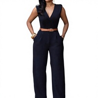Damen Einteiler Formeller Jumpsuit Ärmellos V-Ausschnitt Langer Berufsbekleidung für Büronutzung