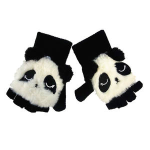 Winter Warme Handschoenen Met Flip-Top Dierenpandahandschoenen Pluche Halve Vingerhandschoenen - Product Image 2