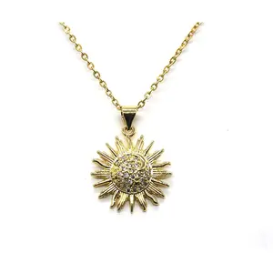 2023 Fashion women necklace Verified Supplier Jewelry Manufacture Gold Plated Stainless Steel Sun Pendant Necklaces