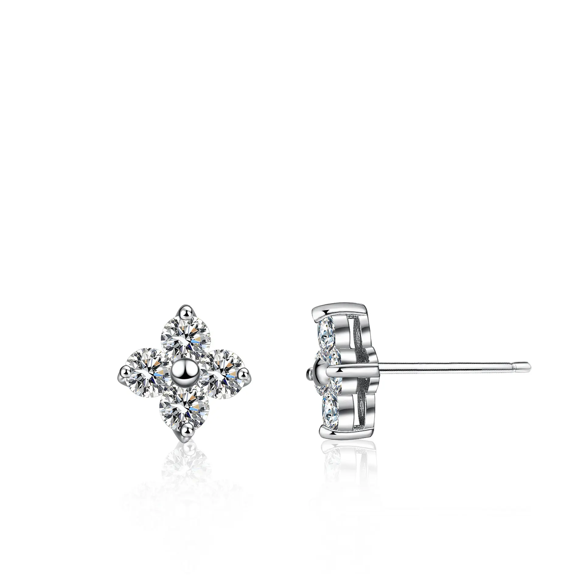 S925 argent sterling trèfle à quatre feuilles boucles d'oreilles porte-bonheur fleur conception doux tempérament mode freesia lumière luxe rétro boucles d'oreilles