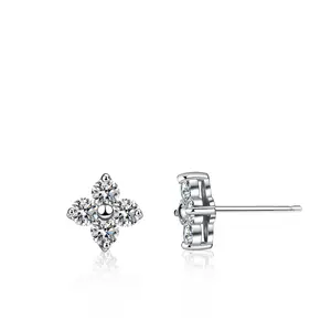 S925 Sterling Silver Four-leaf Clover Lucky Earrings Flower Design Sweet Temperament Fashion Freesia Light Luxury Retro Earrings