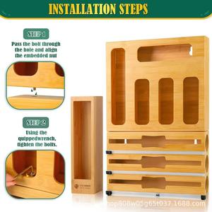 Calmbie Bamboo Food Wrap Dispenser Storage Box For <b>Plastic</b> Foil And Zipper Bags Kitchen <b>Drawer</b> <b>Organizer</b> Rectangle Wood Grain - Product Image 5
